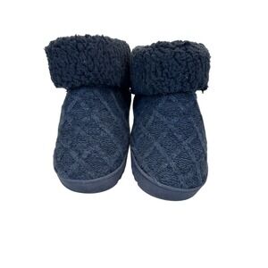 Muk‎ Luks Womens Knit Ankle Bootie Navy Blue Lattice Medium 7-8